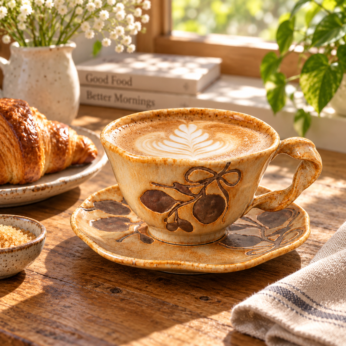 Vintage Botanical Ceramic Coffee Cup & Saucer Set