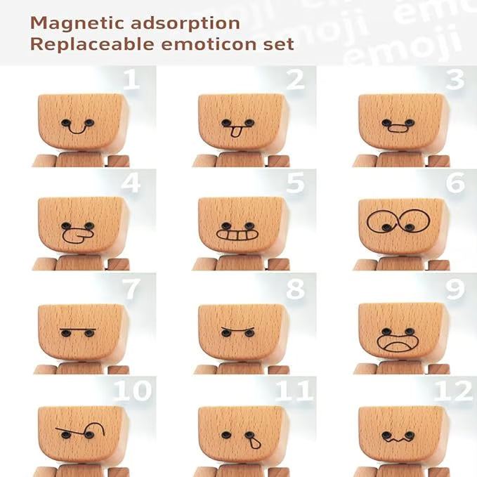 💖Handmade Charming Shaking Wooden Man Figurine with 12PCS Magnetic Expressions