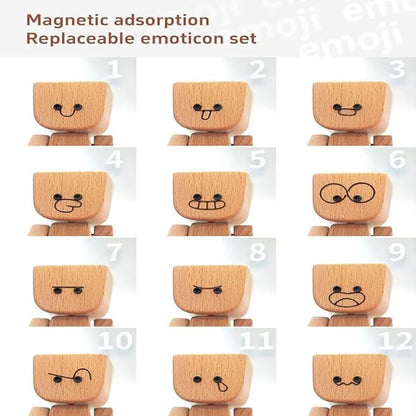 💖Handmade Charming Shaking Wooden Man Figurine with 12PCS Magnetic Expressions