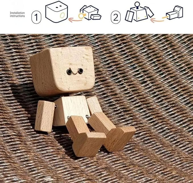 💖Handmade Charming Shaking Wooden Man Figurine with 12PCS Magnetic Expressions