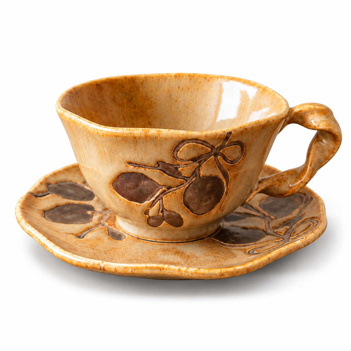 Vintage Botanical Ceramic Coffee Cup &amp; Saucer Set