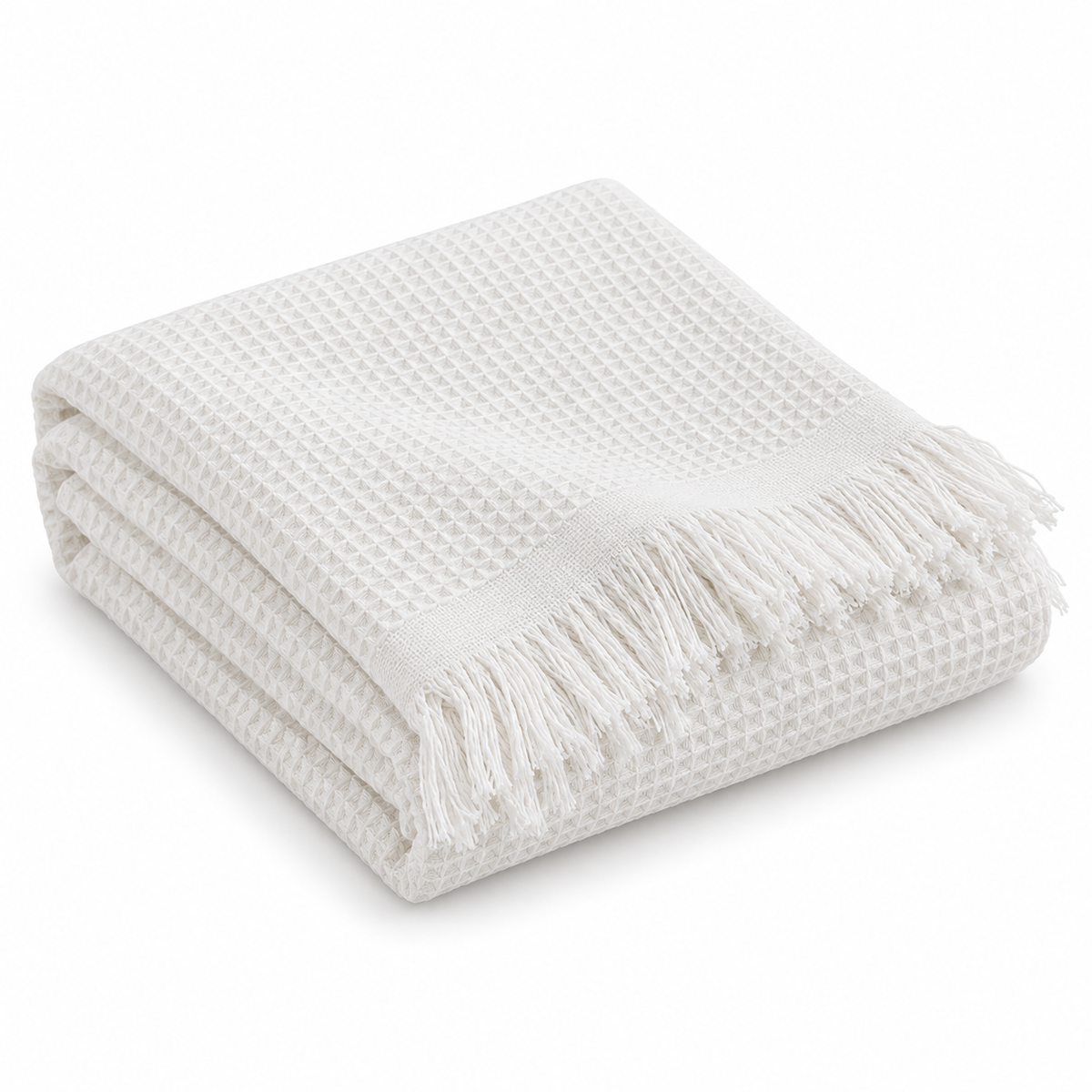 White Textured Fringe Tablecloth