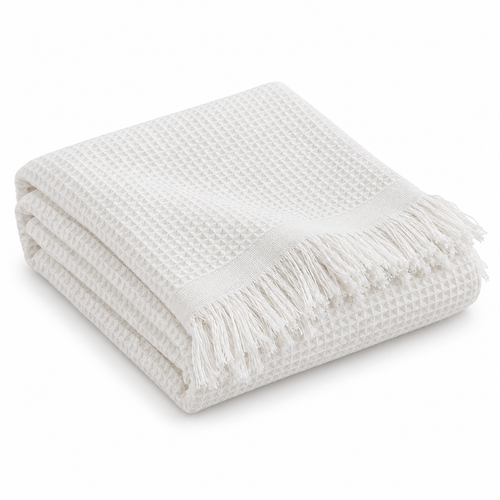 White Textured Fringe Tablecloth
