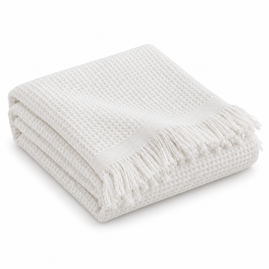 White Textured Fringe Tablecloth
