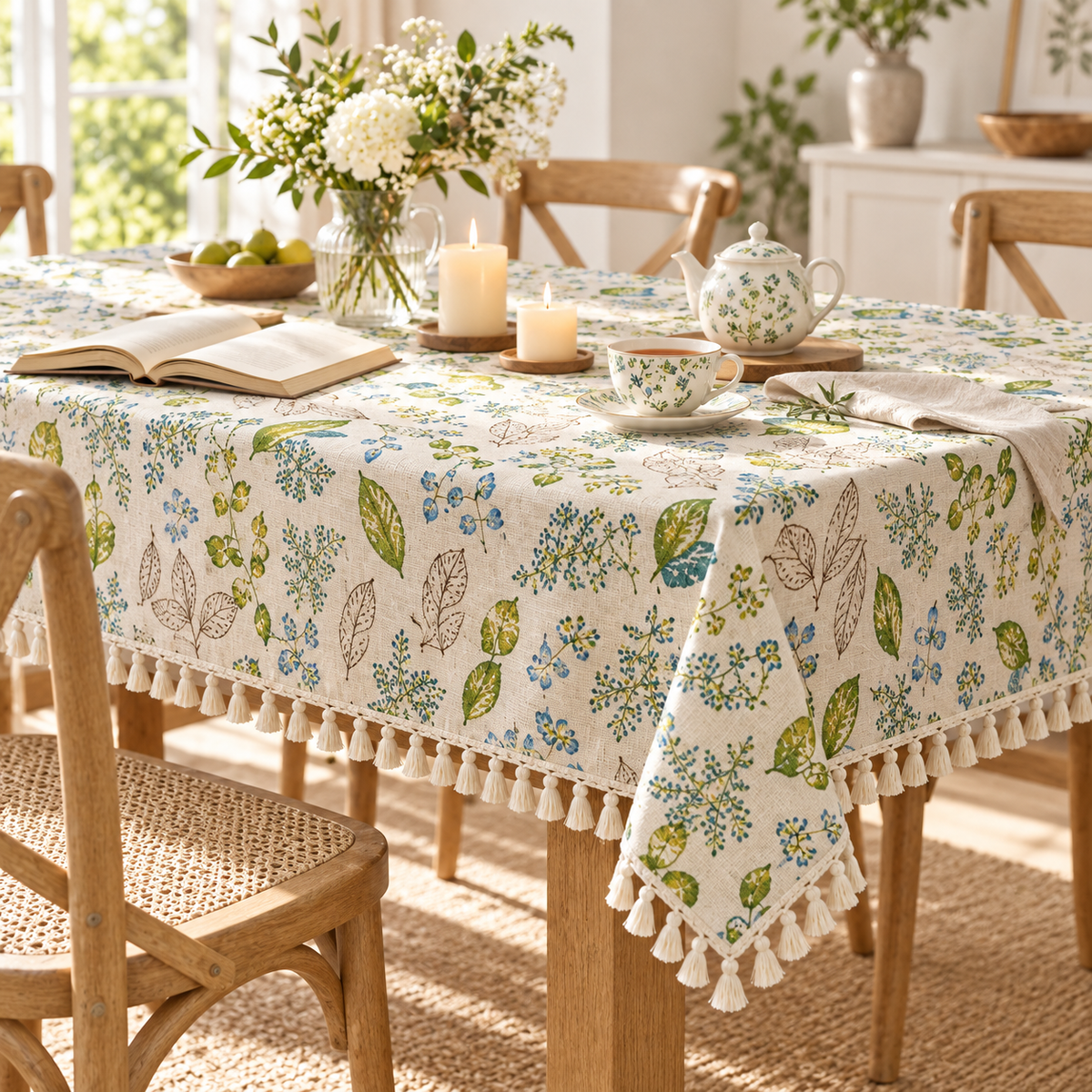 Botanical Floral Tassel Tablecloth