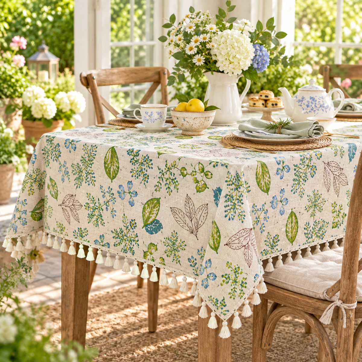 Botanical Floral Tassel Tablecloth