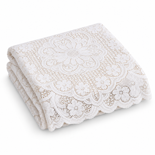 White Floral Lace Round Tablecloth