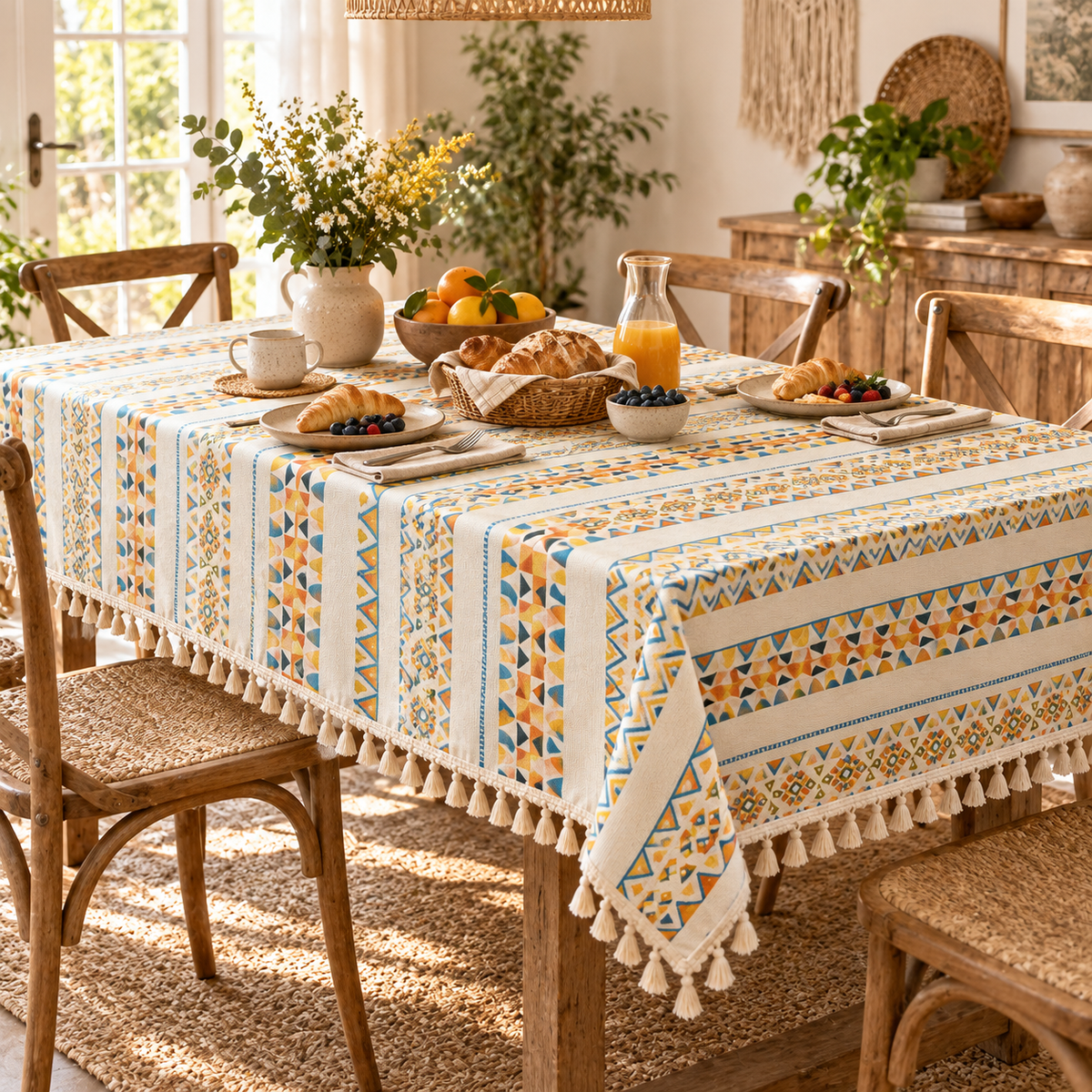 Bohemian Geometric Tassel Tablecloth