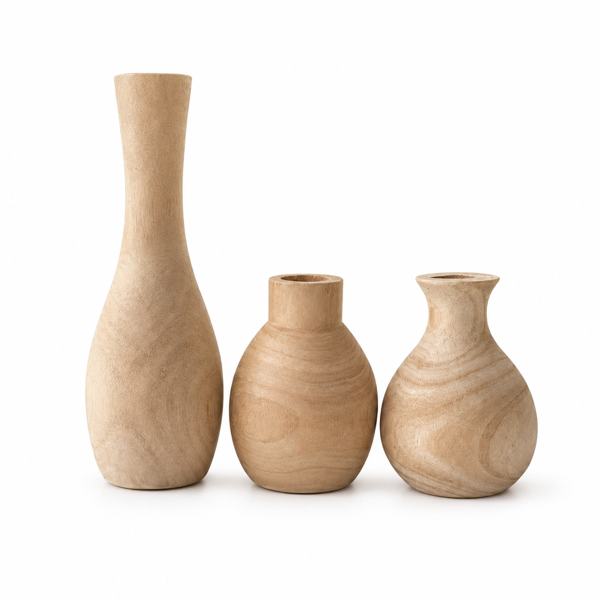 Natural Wood Decorative Vase Set