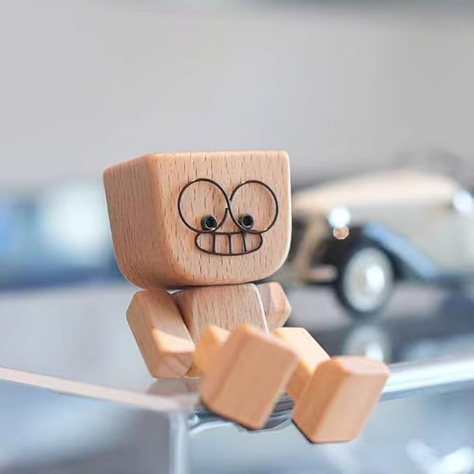💖Handmade Charming Shaking Wooden Man Figurine with 12PCS Magnetic Expressions
