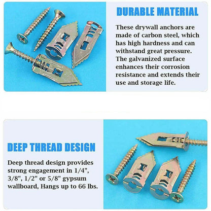 🔥LAST DAY SALE-80% OFF🔥-100PCS/200PCS Self-Drilling Drywall Anchors Kit No Drill Needed Easy Hang