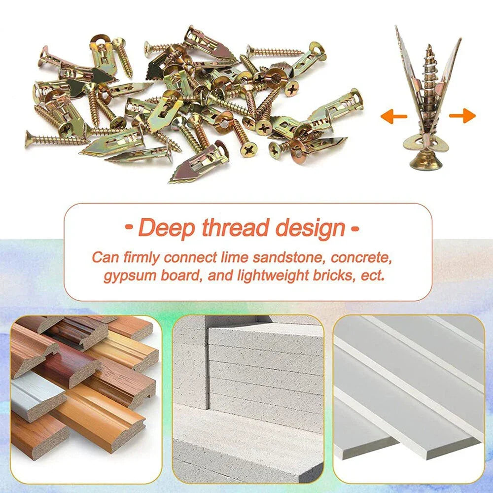 🔥LAST DAY SALE-80% OFF🔥-100PCS/200PCS Self-Drilling Drywall Anchors Kit No Drill Needed Easy Hang